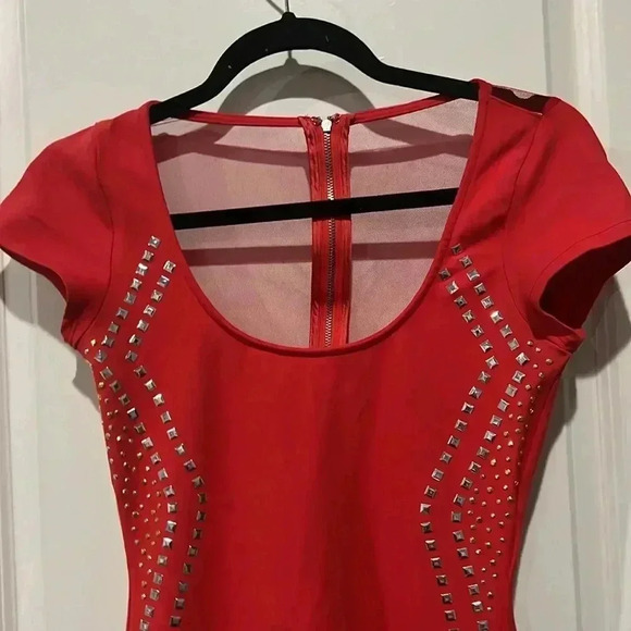 BEBE RED STUDDED PARTY DRESS - Picture 5 of 7